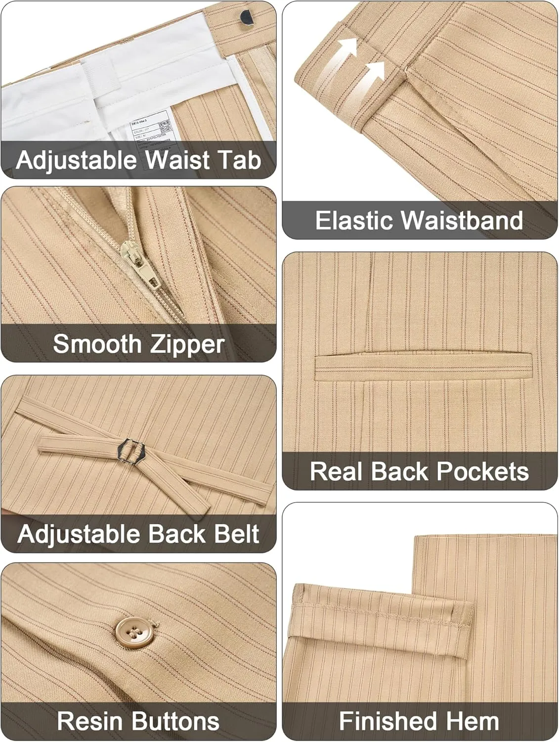MAGE MALE Mens Pinstripe 3 Piece Suit Slim Fit Elegant Single Breasted Business Wedding Party Blazer Vest& Pants Set