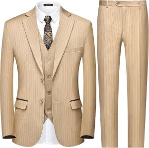MAGE MALE Mens Pinstripe 3 Piece Suit Slim Fit Elegant Single Breasted Business Wedding Party Blazer Vest& Pants Set