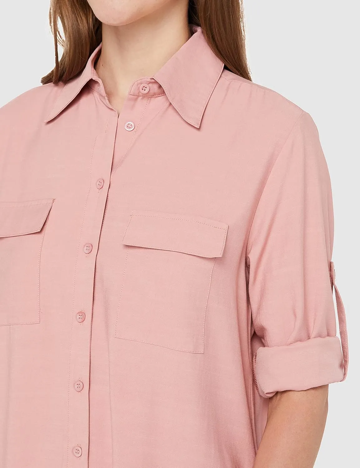 MANAIXUAN Women's Shirt Dress V Neck Long Sleeve Loose Casual with Pockets Front Button