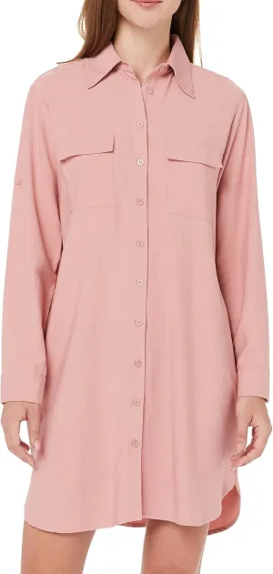 MANAIXUAN Women's Shirt Dress V Neck Long Sleeve Loose Casual with Pockets Front Button