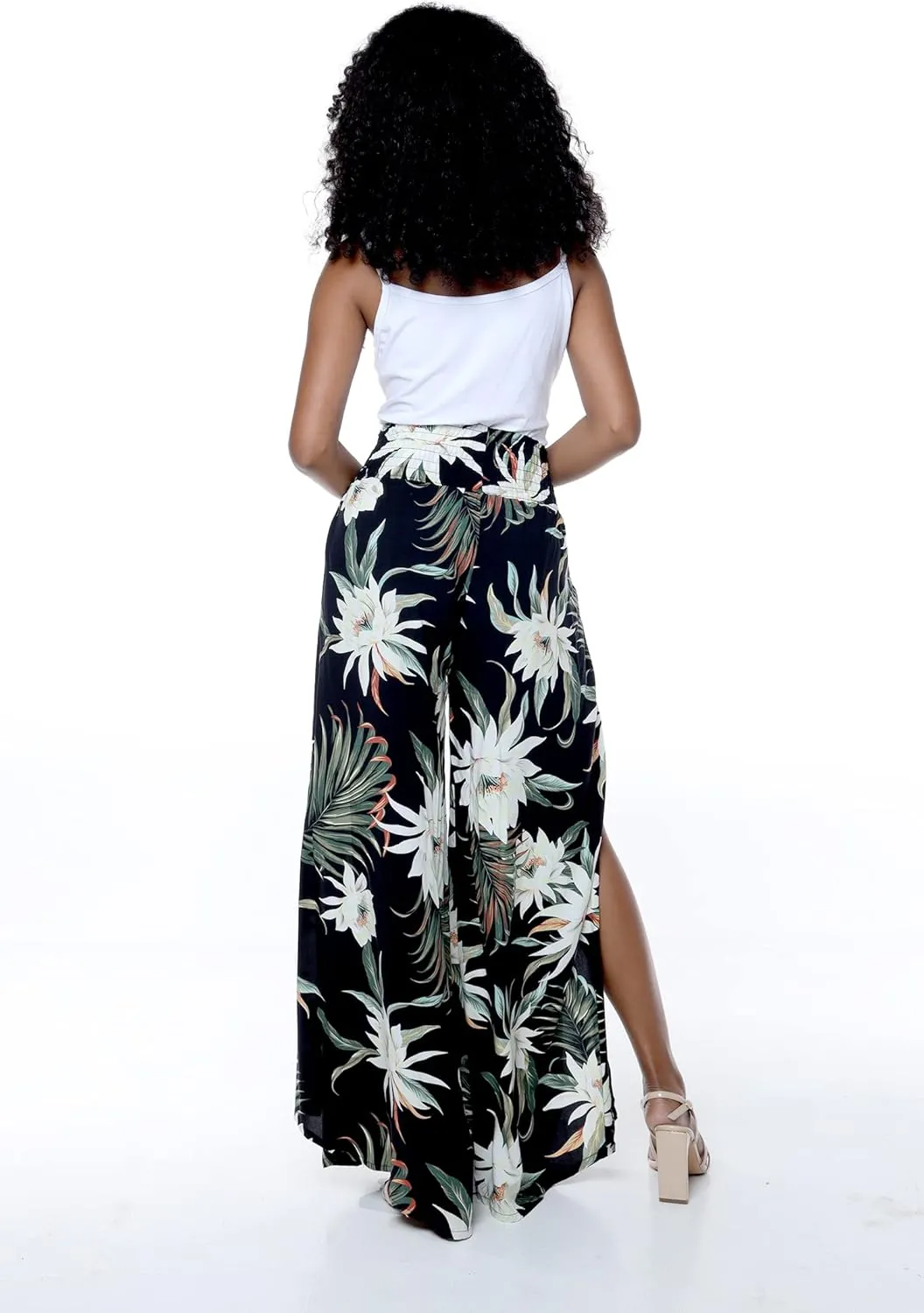 Matchable Couple Hawaiian Luau Shirt or Wide Legged Pants in Wispy Cereus Black
