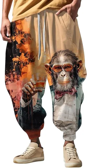 Men Drop Crotch Wide Leg Baggy Harem Pants Men's Autumn Fun Print Fashion Street Feel Casual Loose Drop Crotch