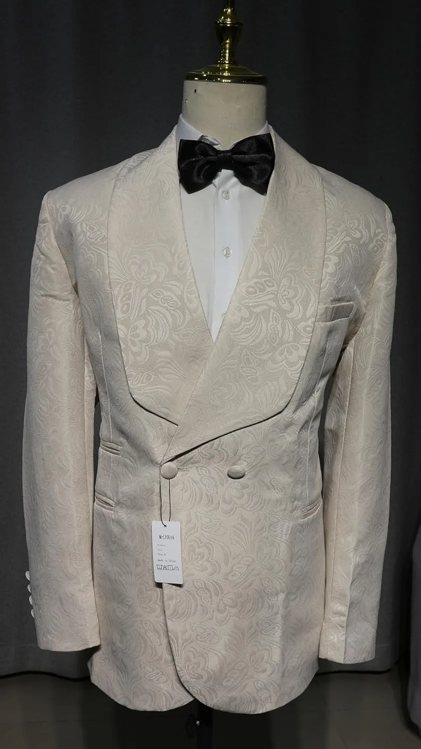 Men's 2 Piece Shawl Lapel Suit Jacquard Tuxedo for Wedding Daily Business Blazer & Pants Groom Boy Outfit for Prom