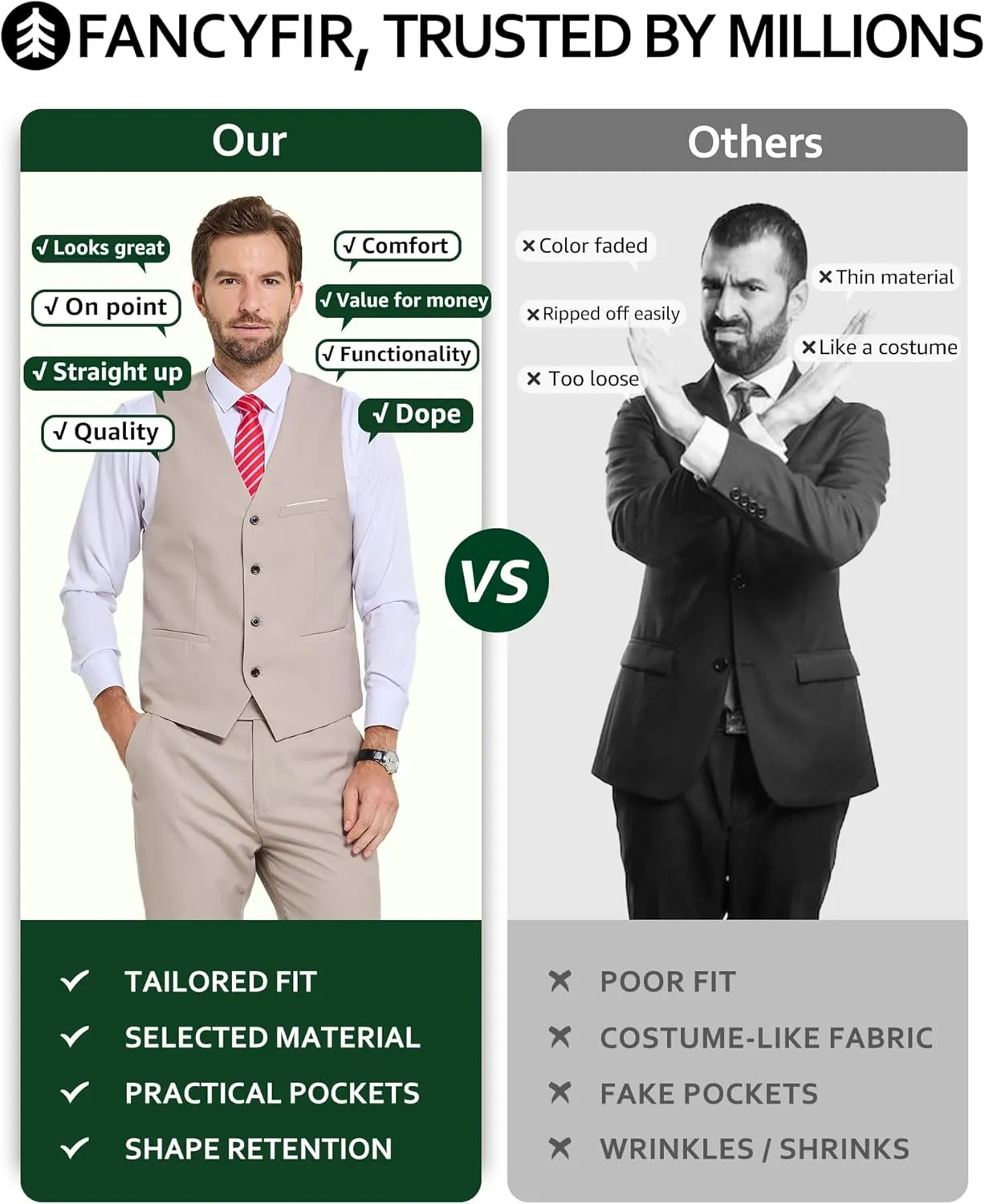 Men's 2-Piece Suit, Vest Pants Set for Men, Casual Waistcoat Trouser with Tie for Prom Wedding Homecoming