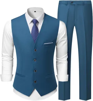 Men's 2-Piece Suit, Vest Pants Set for Men, Casual Waistcoat Trouser with Tie for Prom Wedding Homecoming