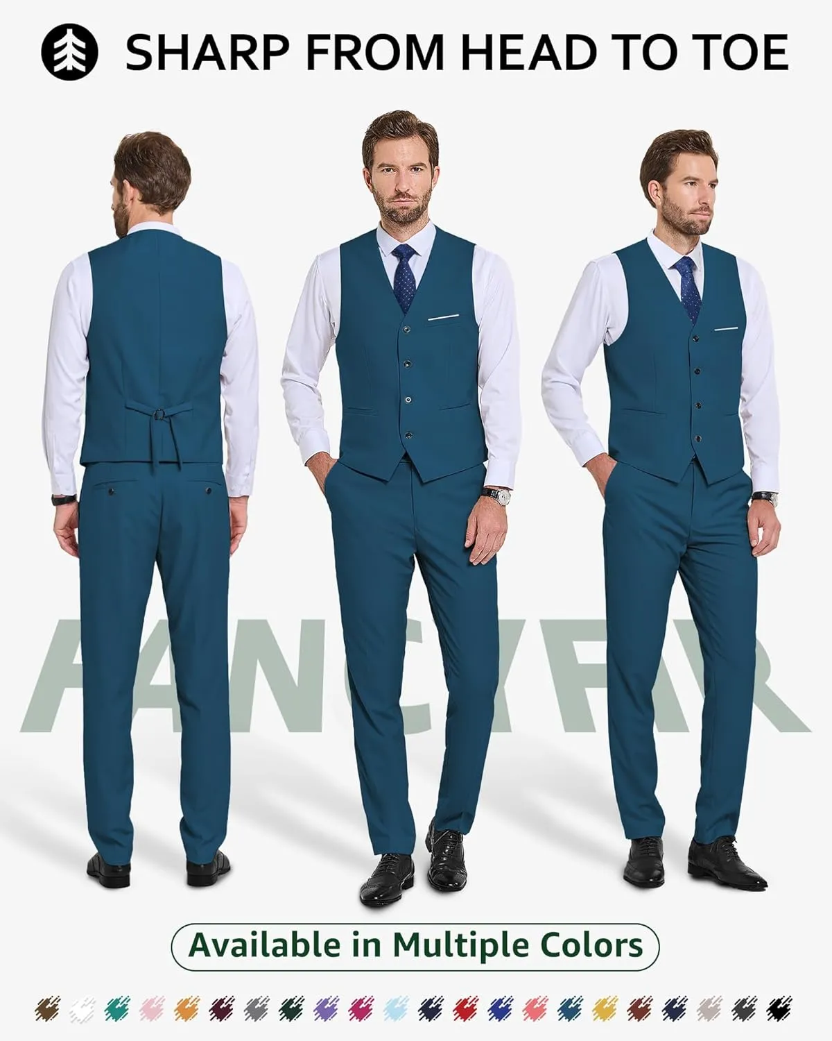 Men's 2-Piece Suit, Vest Pants Set for Men, Casual Waistcoat Trouser with Tie for Prom Wedding Homecoming
