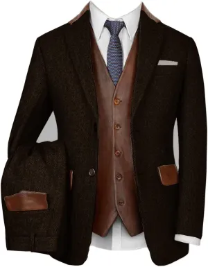 Mens 3 Piece Suit 2 Button Blazer Vest Pants Herringbone Tweed Prom Tuxedo for Wedding