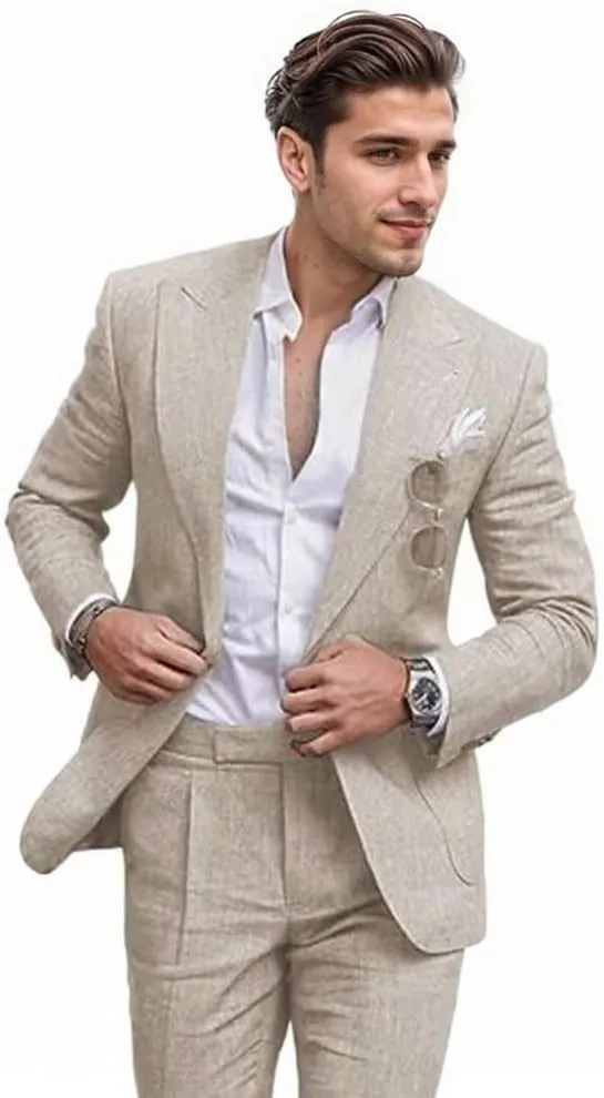 Mens Casual Sport Coat Blazer Linen Slim Fit Business Jacket One Button Travel Blazer Suit Jacket