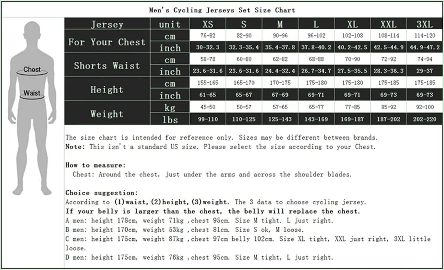 Mens Cycling Jersey Set 5D Padded Bicycle Shorts Bike Short Sleeve Clothing T-Shirt Quick-Dry S-3XL