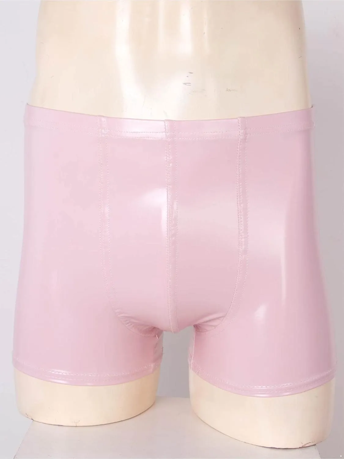 Mens Latex Faux Leather Boxer Shorts Shiny Metallic Briefs Bulge Pouch Hot Pants Swim Trunks