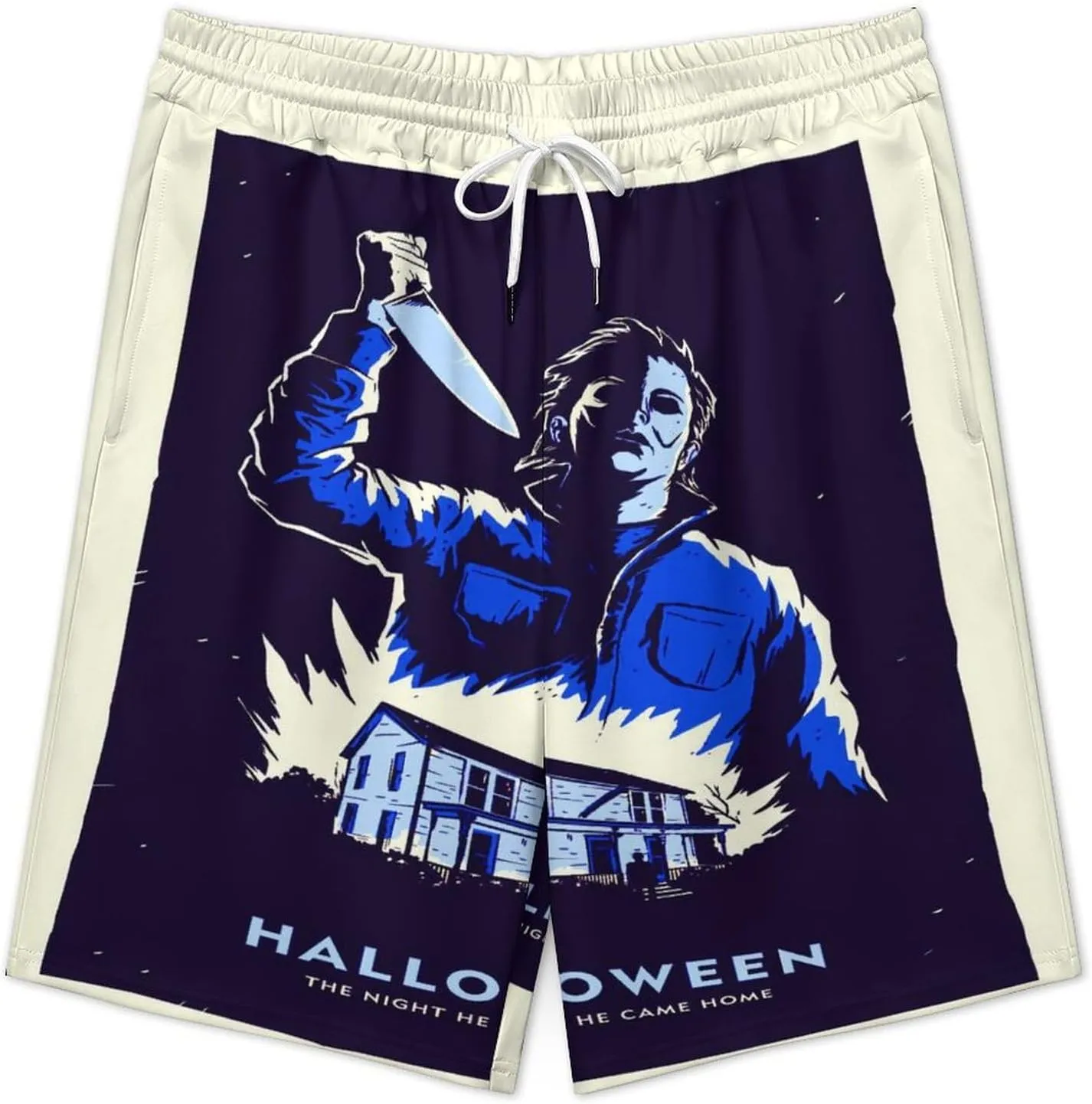 Men's Short Sweatpants Halloween Michael Myers Beachwear Hawaiian Short Pants Swimsuits Beach Shorts with Pockets