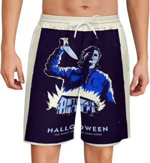 Men's Short Sweatpants Halloween Michael Myers Beachwear Hawaiian Short Pants Swimsuits Beach Shorts with Pockets