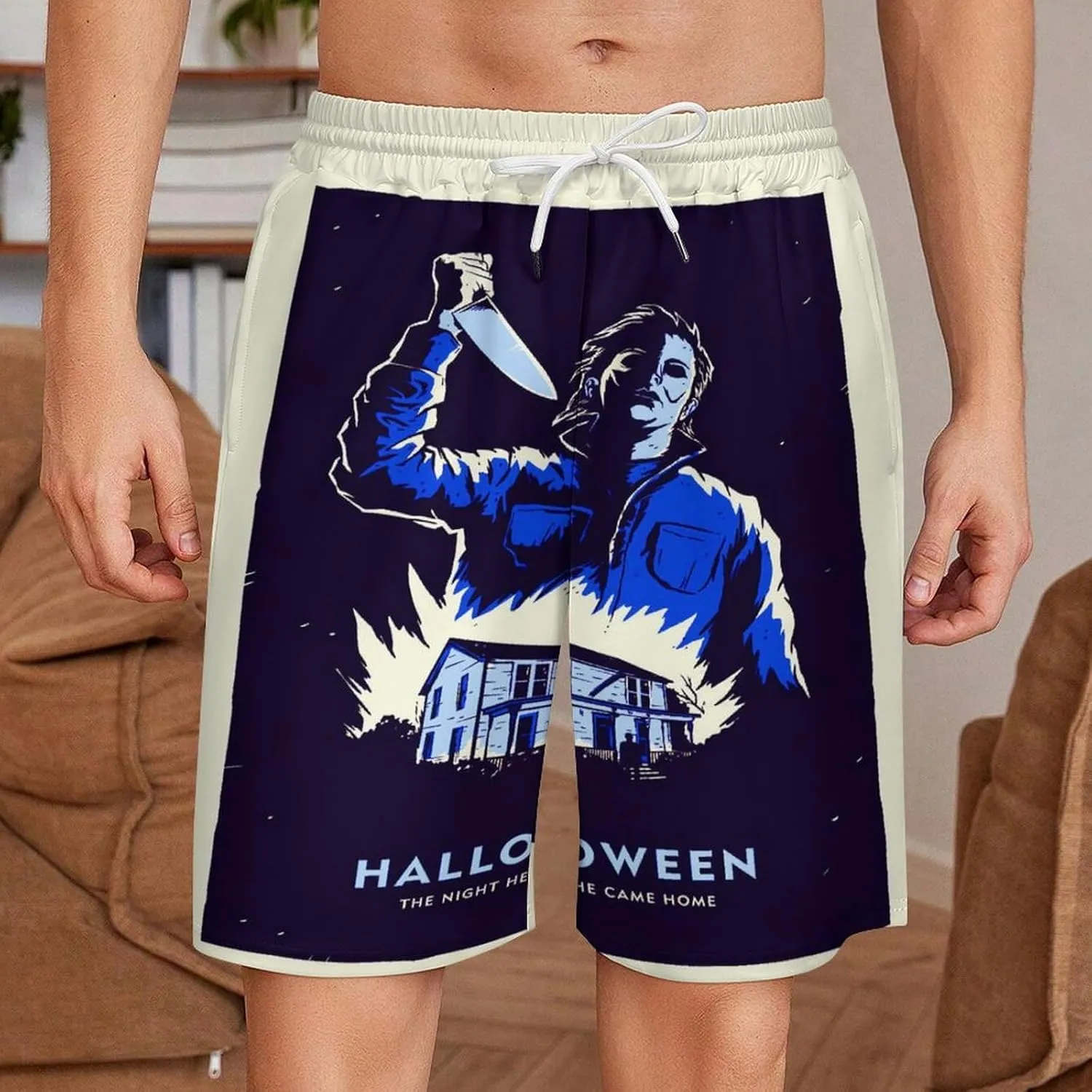 Men's Short Sweatpants Halloween Michael Myers Beachwear Hawaiian Short Pants Swimsuits Beach Shorts with Pockets