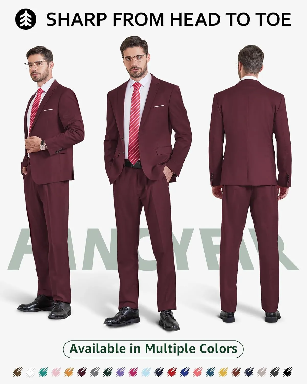 Men's Slim Fit 2 Button 2-Piece Suit Set, Solid Blazer Dress Business Wedding Party Homecoming Jacket Pants