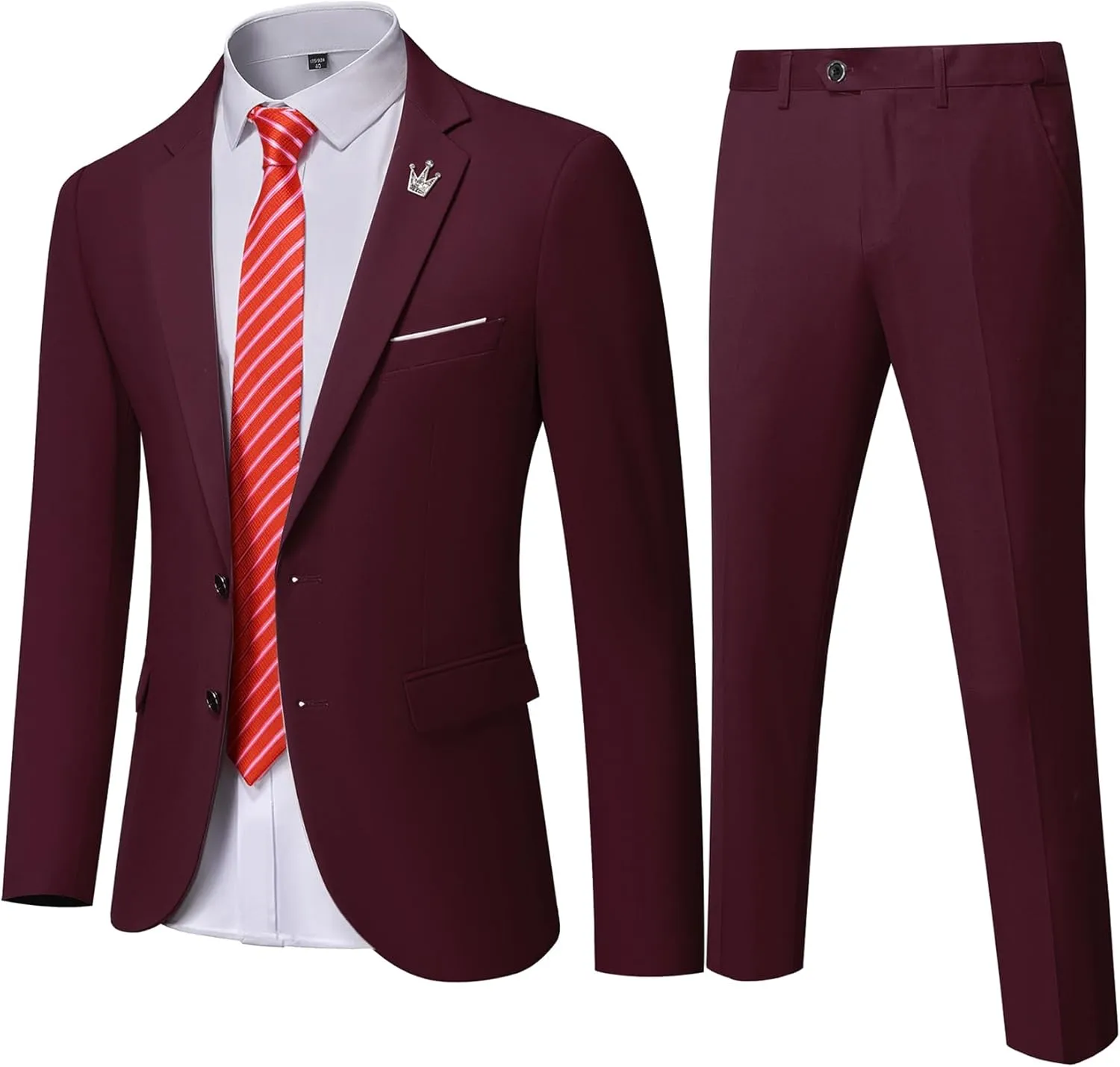Men's Slim Fit 2 Button 2-Piece Suit Set, Solid Blazer Dress Business Wedding Party Homecoming Jacket Pants
