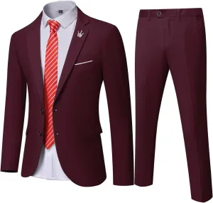 Men's Slim Fit 2 Button 2-Piece Suit Set, Solid Blazer Dress Business Wedding Party Homecoming Jacket Pants