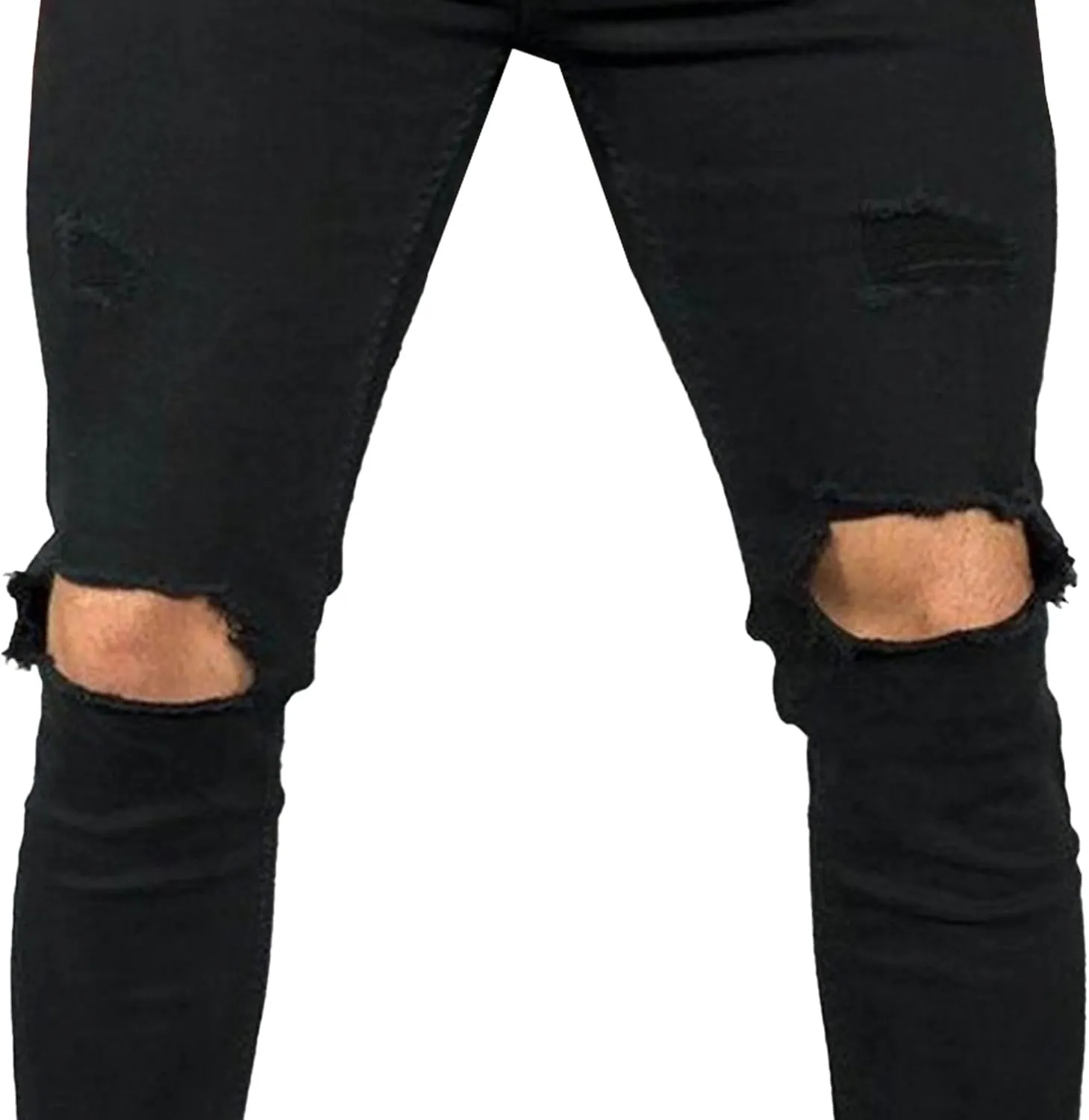 Men's Slim-fit Ripped Denim Pants Classic Casual Biker Jeans Pants Distressed Destroyed Trousers