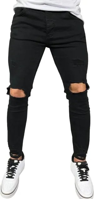 Men's Slim-fit Ripped Denim Pants Classic Casual Biker Jeans Pants Distressed Destroyed Trousers