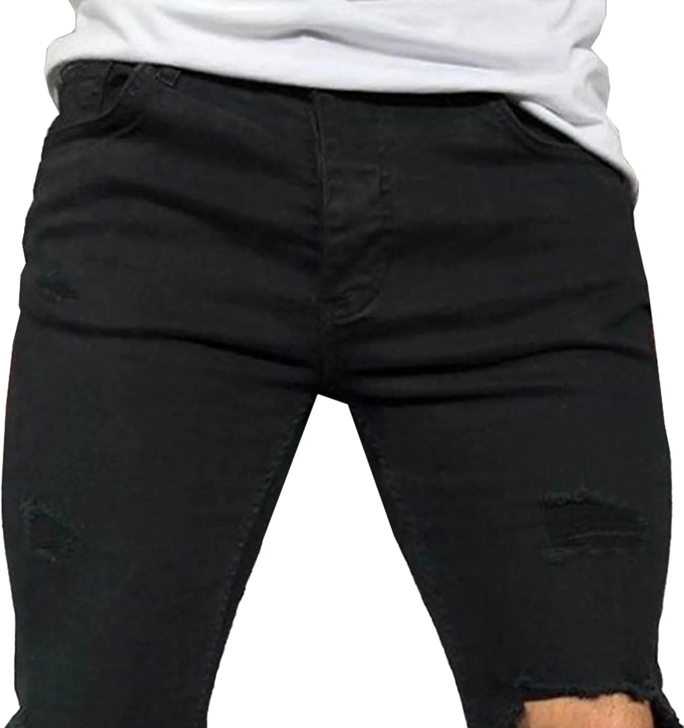 Men's Slim-fit Ripped Denim Pants Classic Casual Biker Jeans Pants Distressed Destroyed Trousers