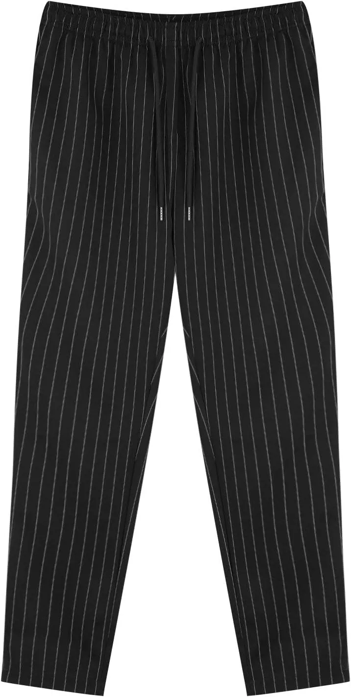 Mens Slim Fit Striped Casual Pants Casual Elastic Waist Drawstring Pencil Pants Skinny Stretchy Chino Trousers for Work