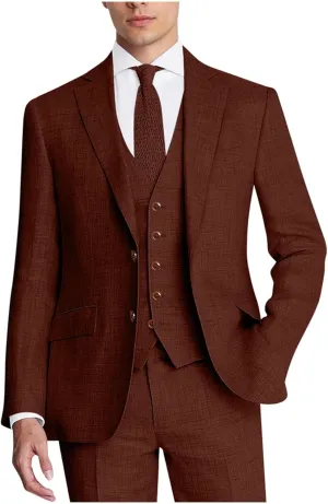 Men's Suit 3 Piece Linen Suits Slim Fit Suit Blazer Vest Pants Set Wedding Prom Tuxedos Business Casual Suit