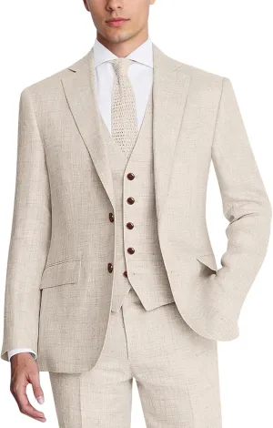 Men's Suit 3 Piece Linen Suits Slim Fit Suit Blazer Vest Pants Set Wedding Prom Tuxedos Business Casual Suit