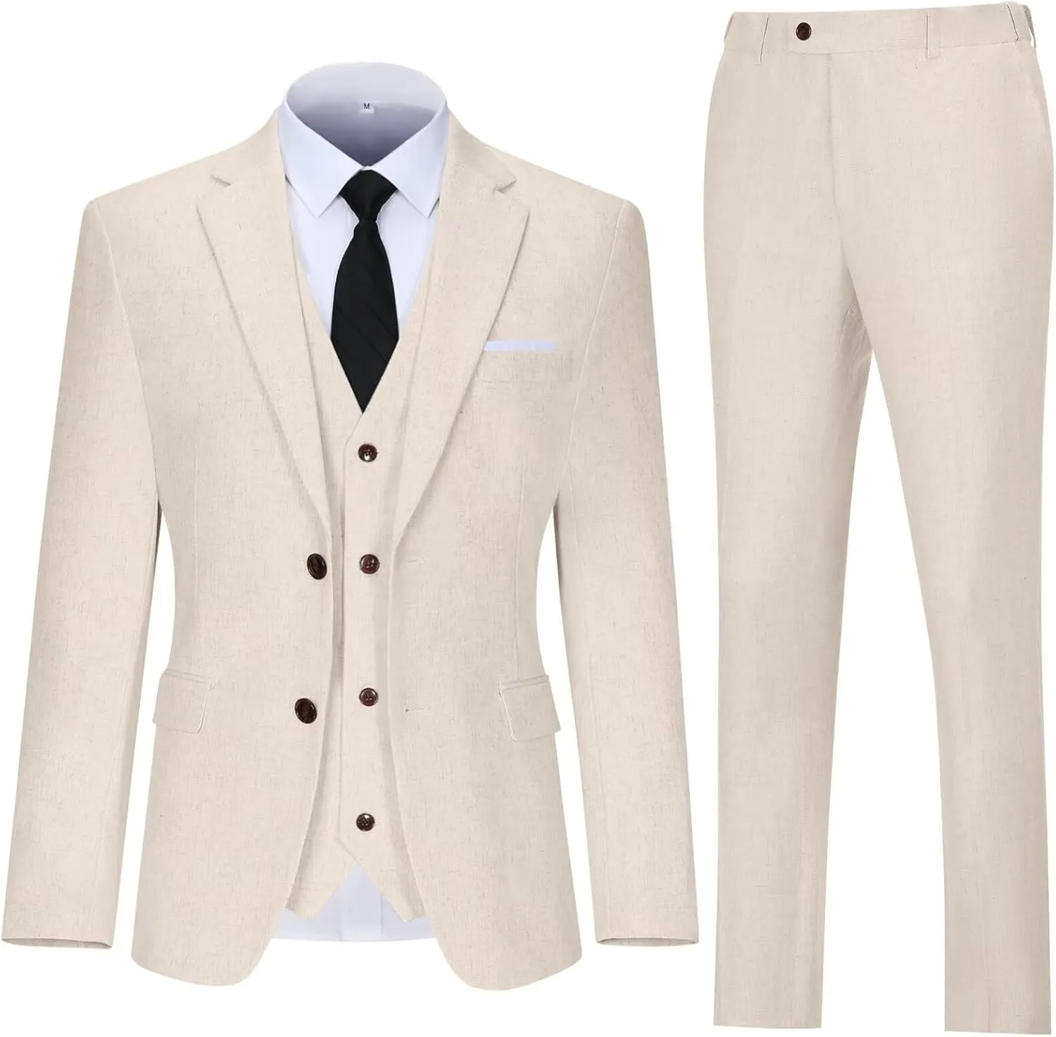 Men's Suit 3 Piece Linen Suits Slim Fit Suit Blazer Vest Pants Set Wedding Prom Tuxedos Business Casual Suit