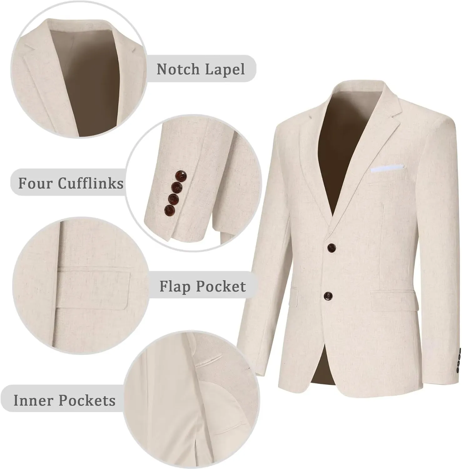 Men's Suit 3 Piece Linen Suits Slim Fit Suit Blazer Vest Pants Set Wedding Prom Tuxedos Business Casual Suit