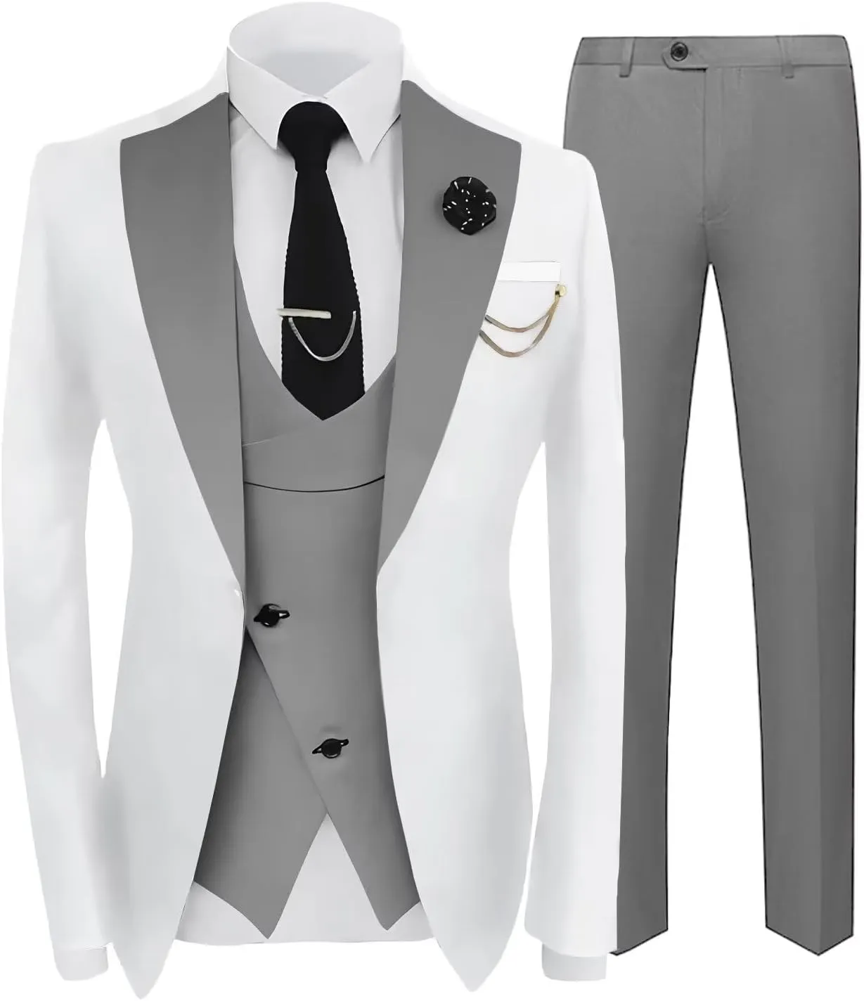 Mens Suit Formal 3 Piece Tuxedo Slim Fit Set Jacket Blazer Vest Pants for Groomsmen Wedding Prom Party