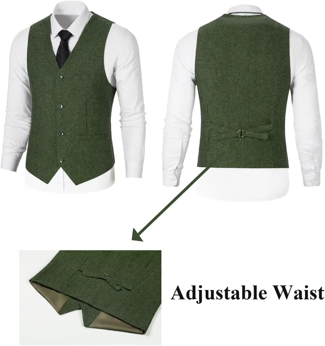 Mens Suit Slim Fit Tweed Herringbone Suit for Men Wool Blend Blazer Vest Pants Tuxedo Set