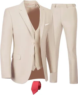 Men's Suits 3 Piece Slim Fit Suit Set,Two Button Wedding Business Tuxedo Solid Blazer Jacket Vest Pants with Tie