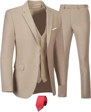 Men's Suits 3 Piece Slim Fit Suit Set,Two Button Wedding Business Tuxedo Solid Blazer Jacket Vest Pants with Tie