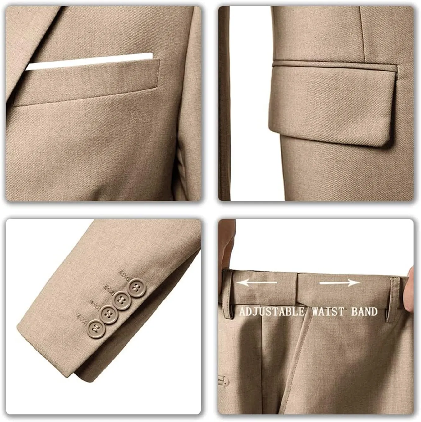 Men's Suits 3 Piece Slim Fit Suit Set,Two Button Wedding Business Tuxedo Solid Blazer Jacket Vest Pants with Tie