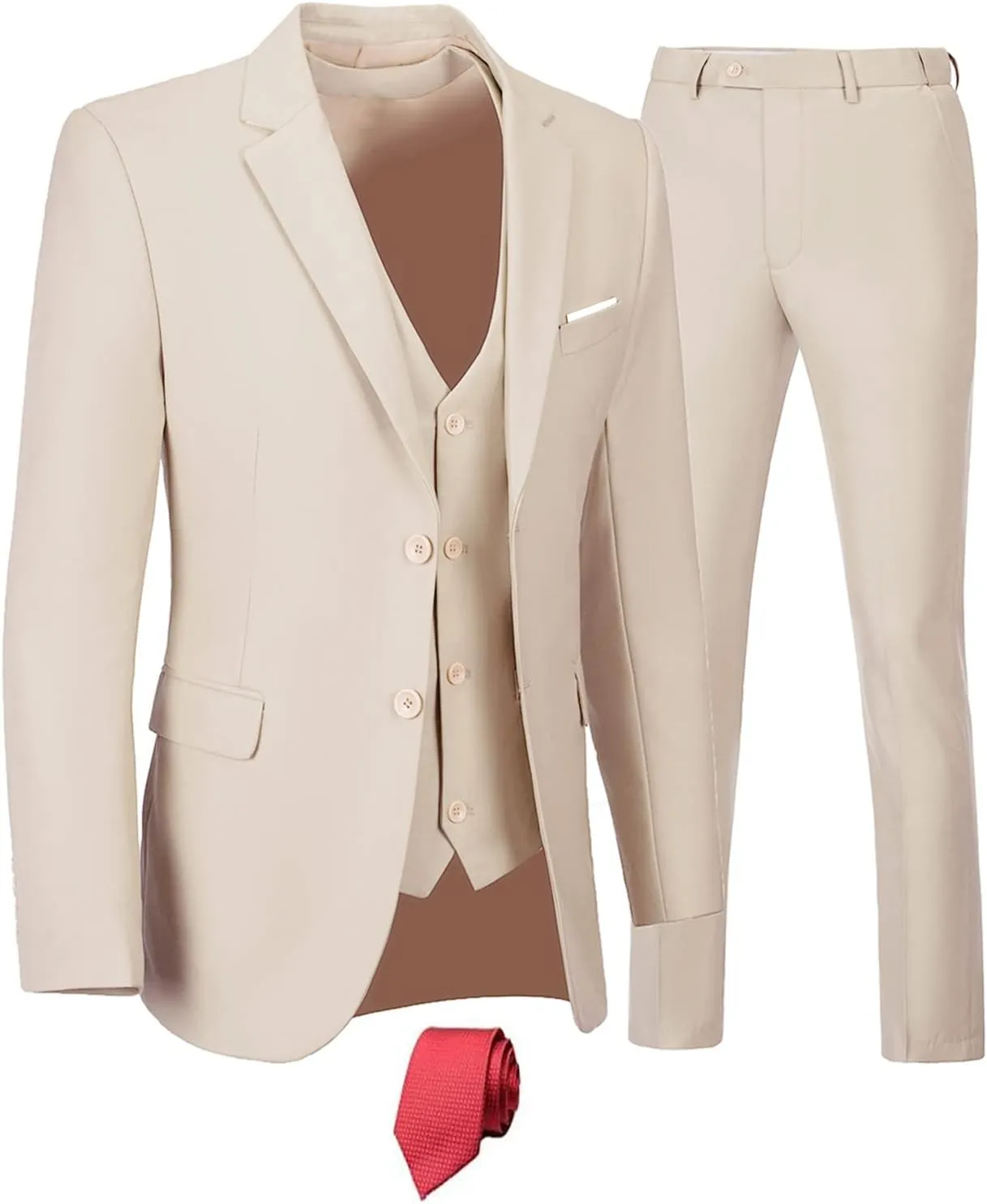 Men's Suits 3 Piece Slim Fit Suit Set,Two Button Wedding Business Tuxedo Solid Blazer Jacket Vest Pants with Tie