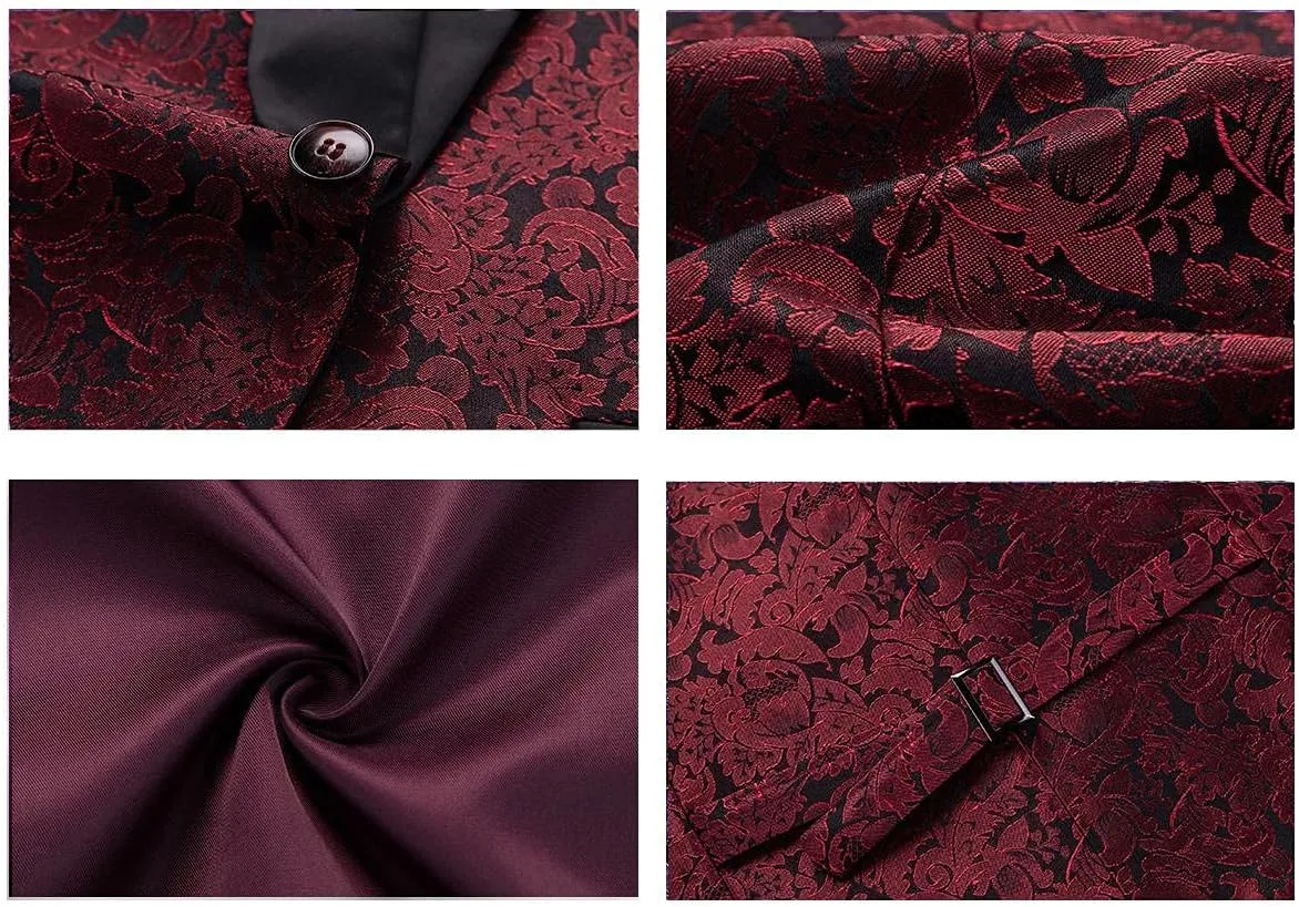 Mens Tuxedo Suits Slim Fit 3 Piece Formal Skinny Tuxedo Suit Set Shawl Lapel Paisley Suits Men for Wedding Prom