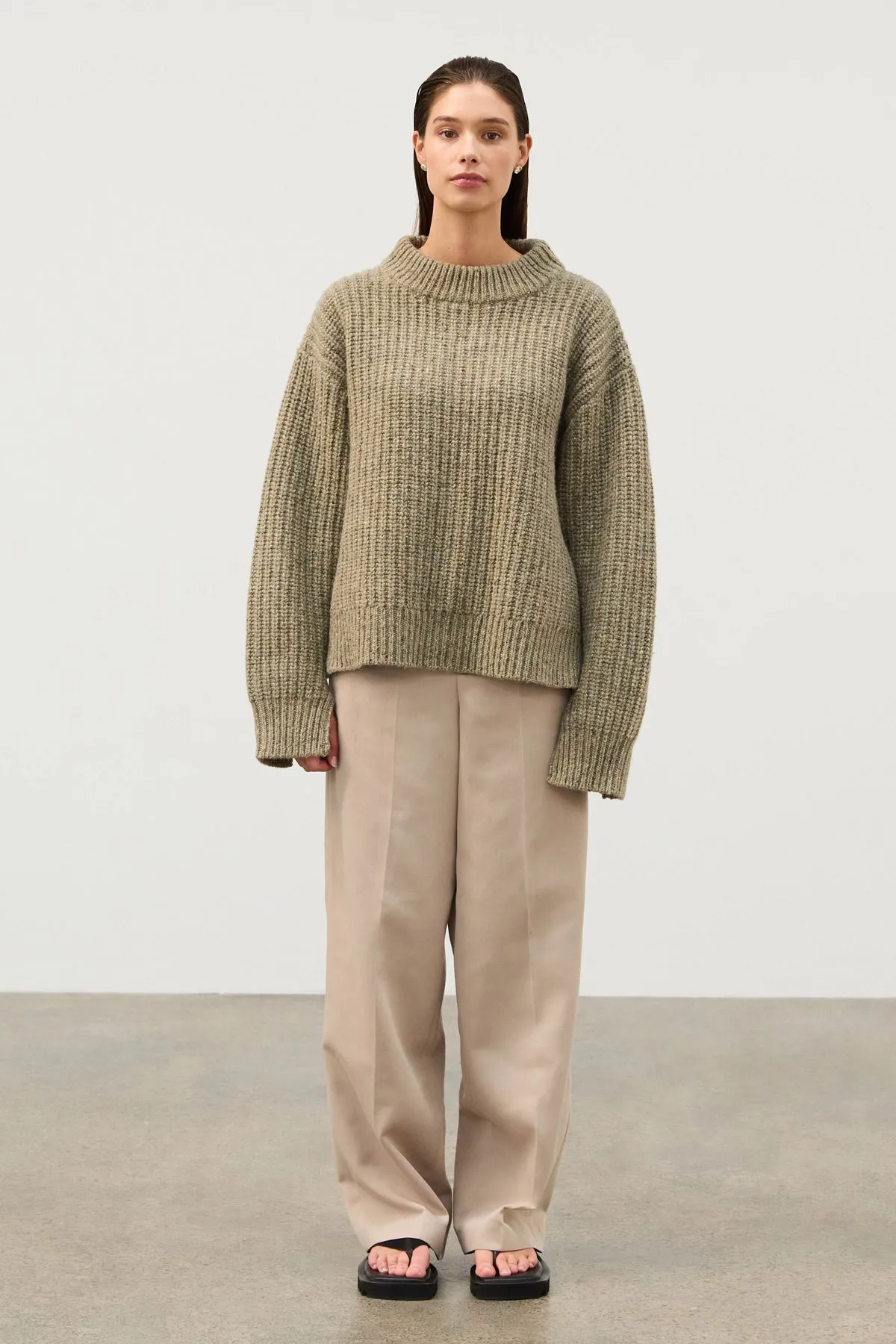 Merino Wool Blend Knit Jumper // Olive