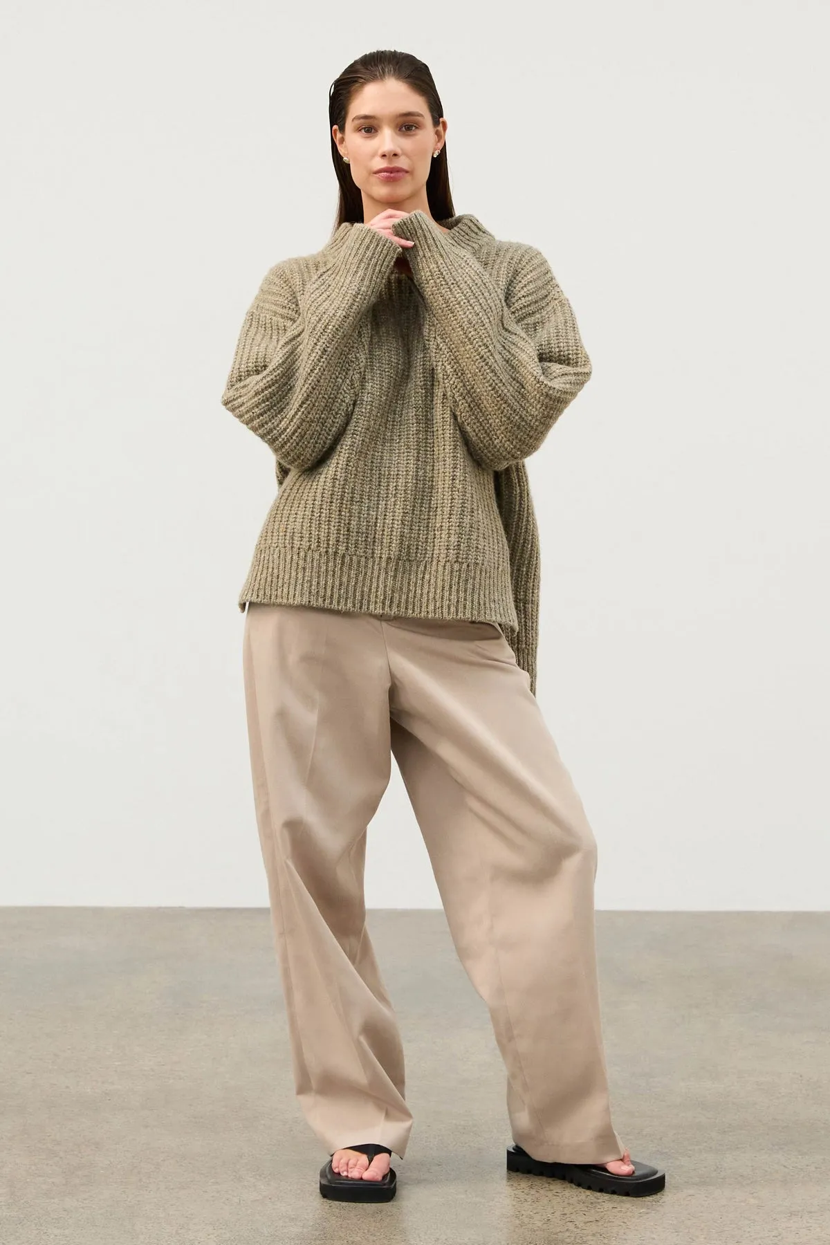 Merino Wool Blend Knit Jumper // Olive