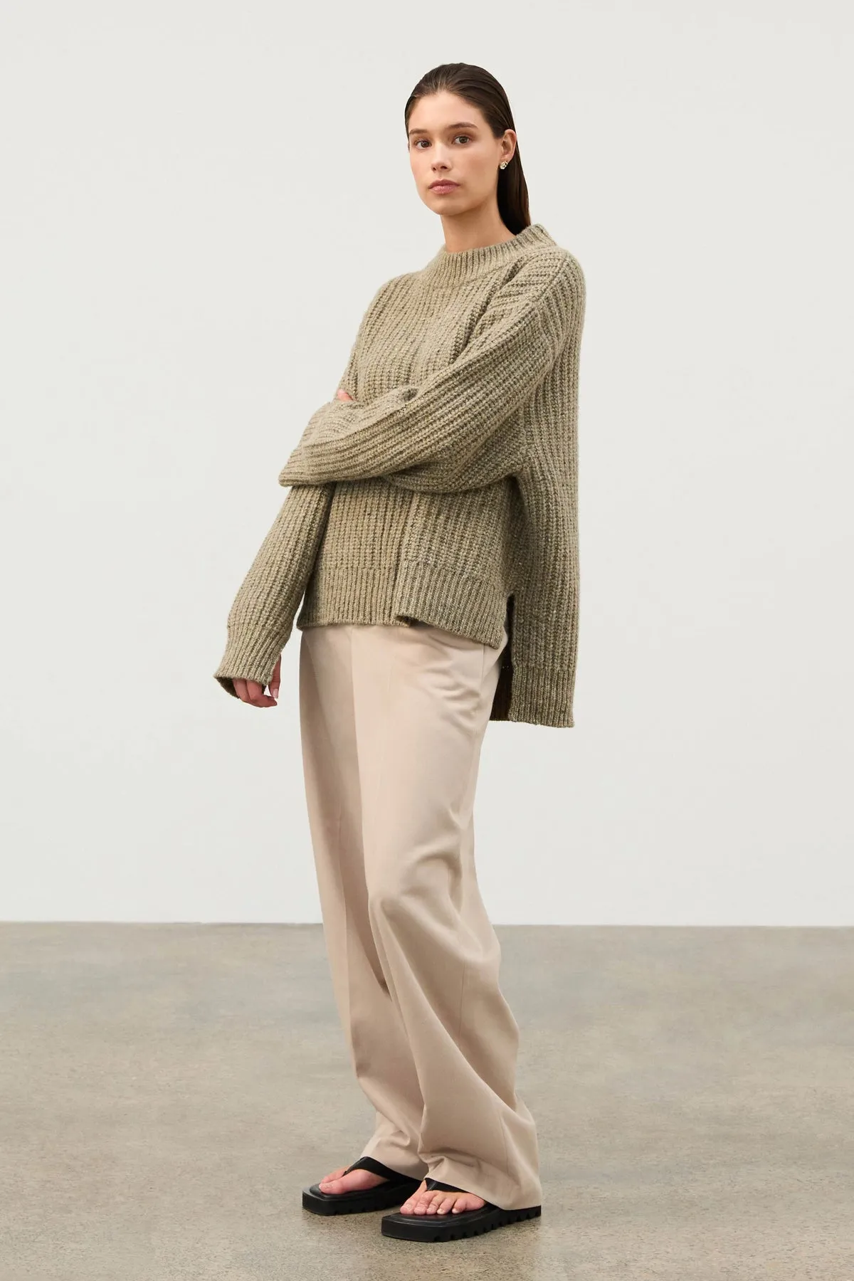 Merino Wool Blend Knit Jumper // Olive