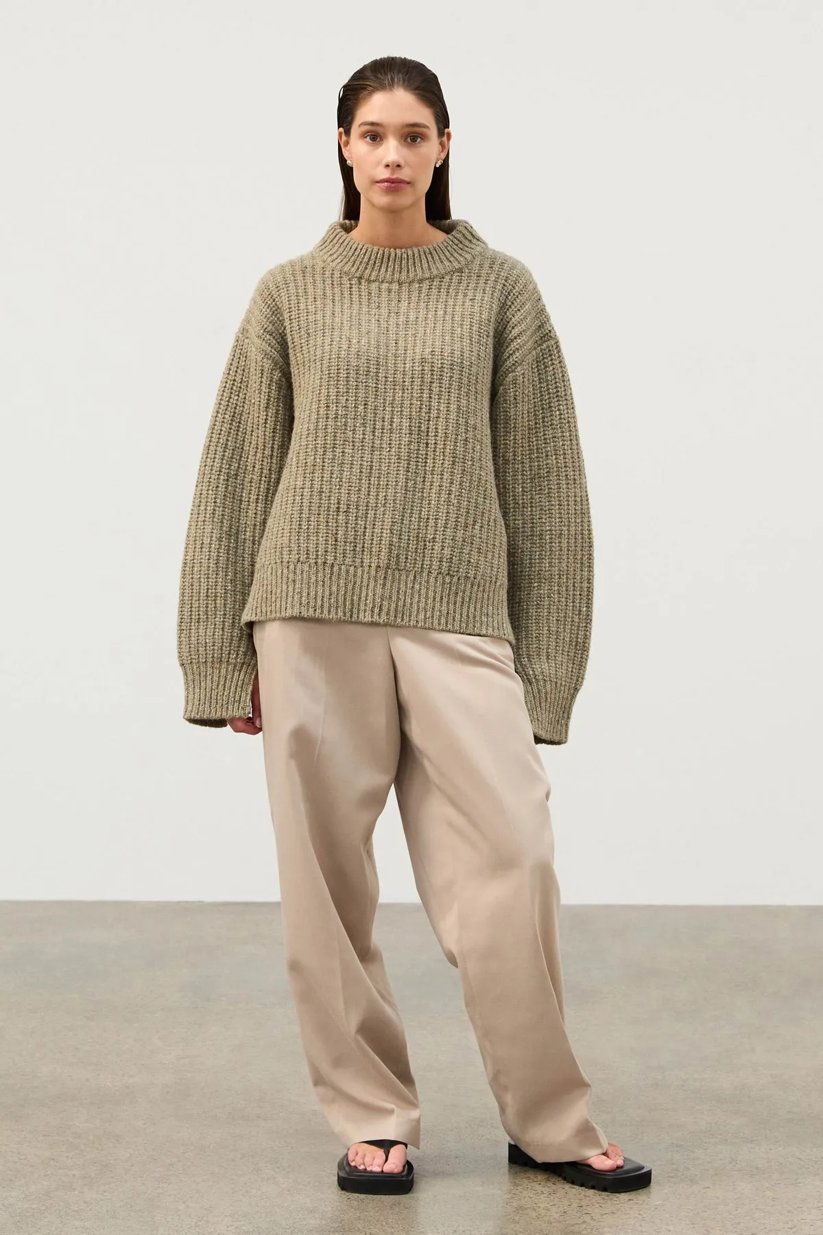 Merino Wool Blend Knit Jumper // Olive
