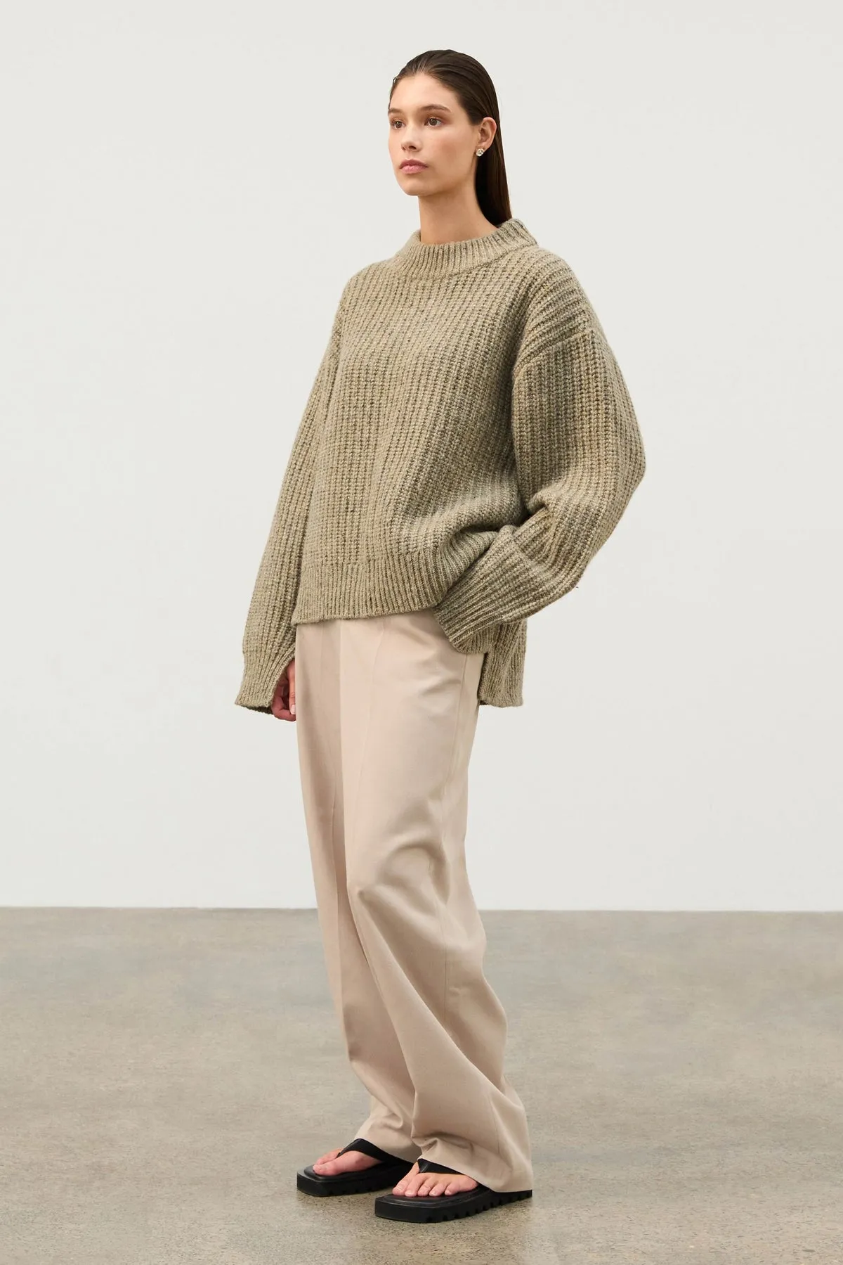 Merino Wool Blend Knit Jumper // Olive