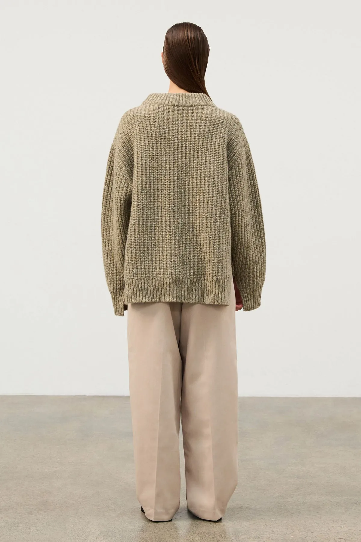 Merino Wool Blend Knit Jumper // Olive