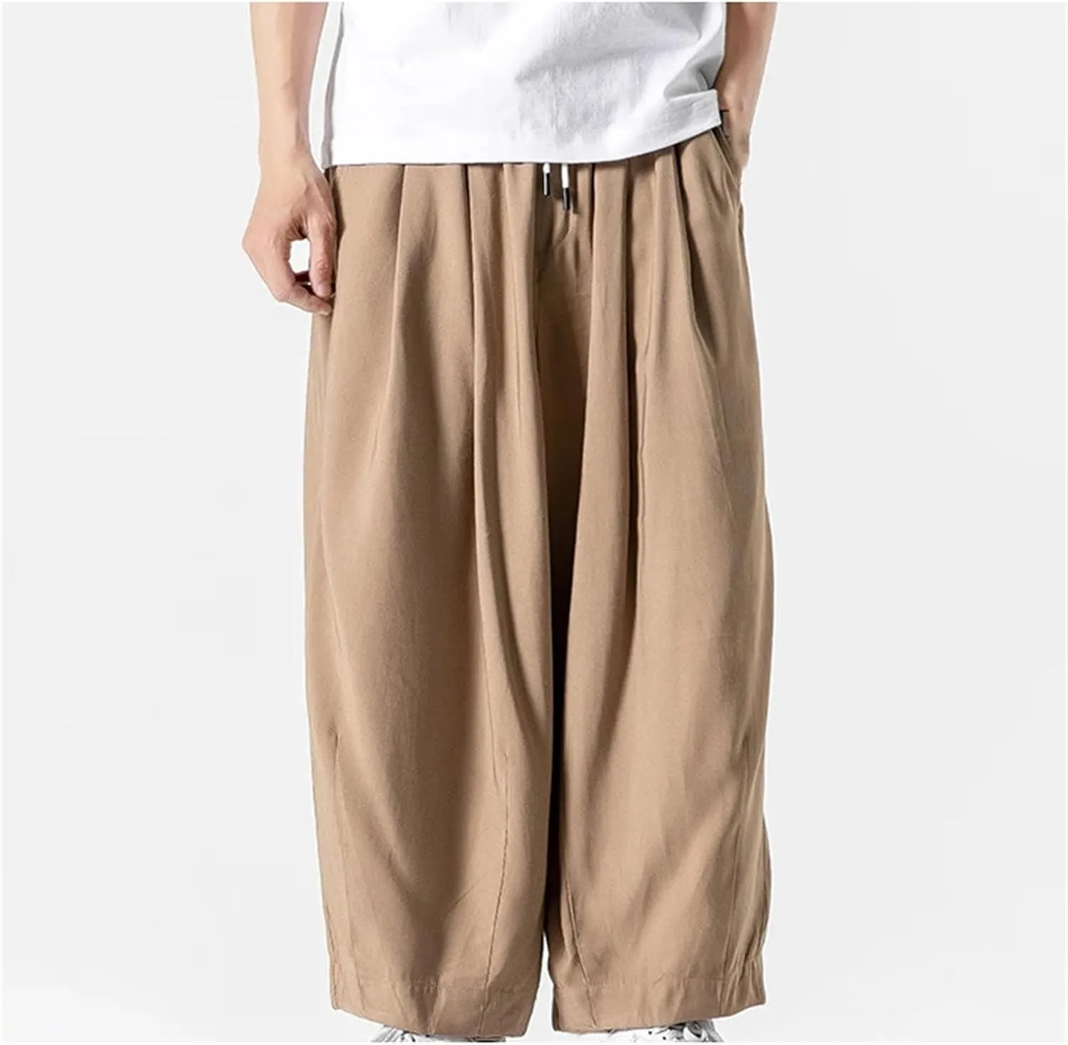 Mnjyihy Mens Harem Pants Casual Cotton Jogging Pants Solid Color Elastic Waist Drawstring Sweatpants Trousers