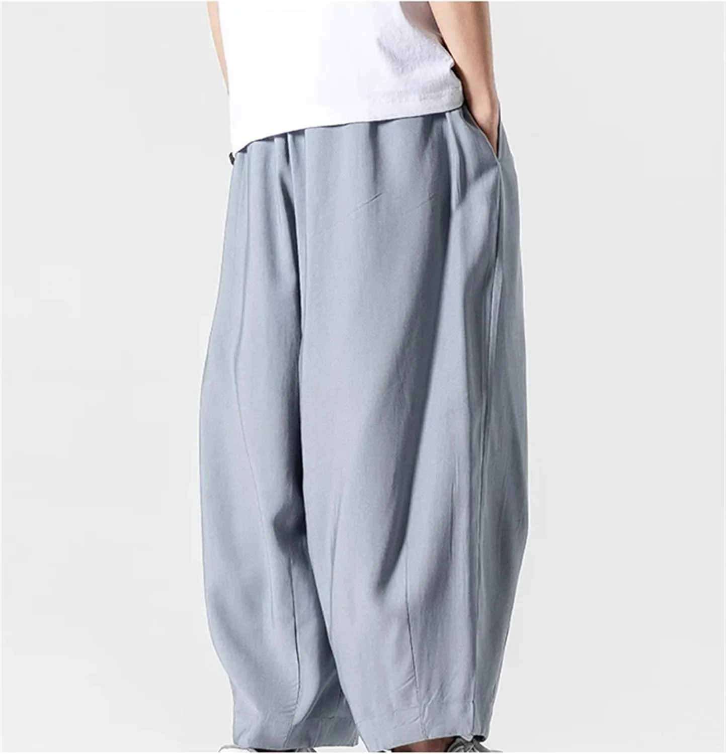 Mnjyihy Mens Harem Pants Casual Cotton Jogging Pants Solid Color Elastic Waist Drawstring Sweatpants Trousers