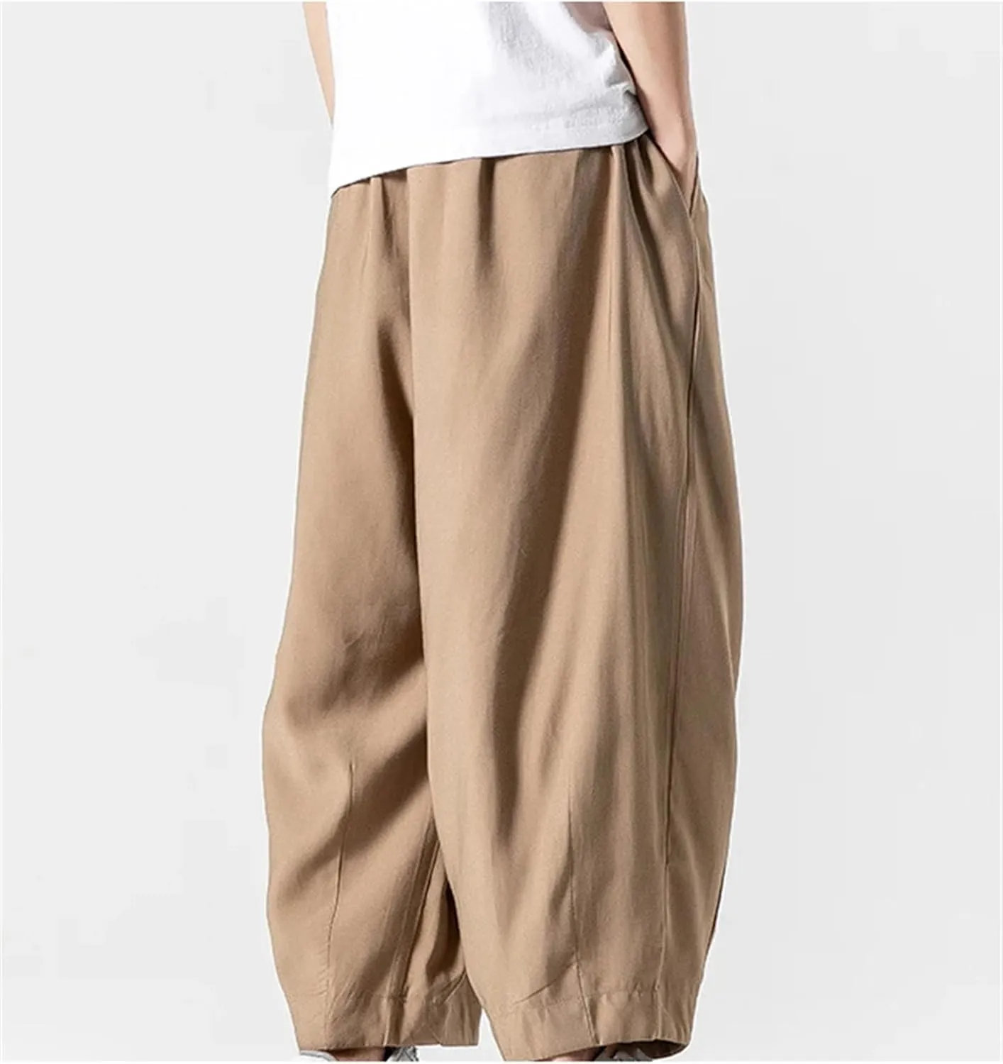 Mnjyihy Mens Harem Pants Casual Cotton Jogging Pants Solid Color Elastic Waist Drawstring Sweatpants Trousers