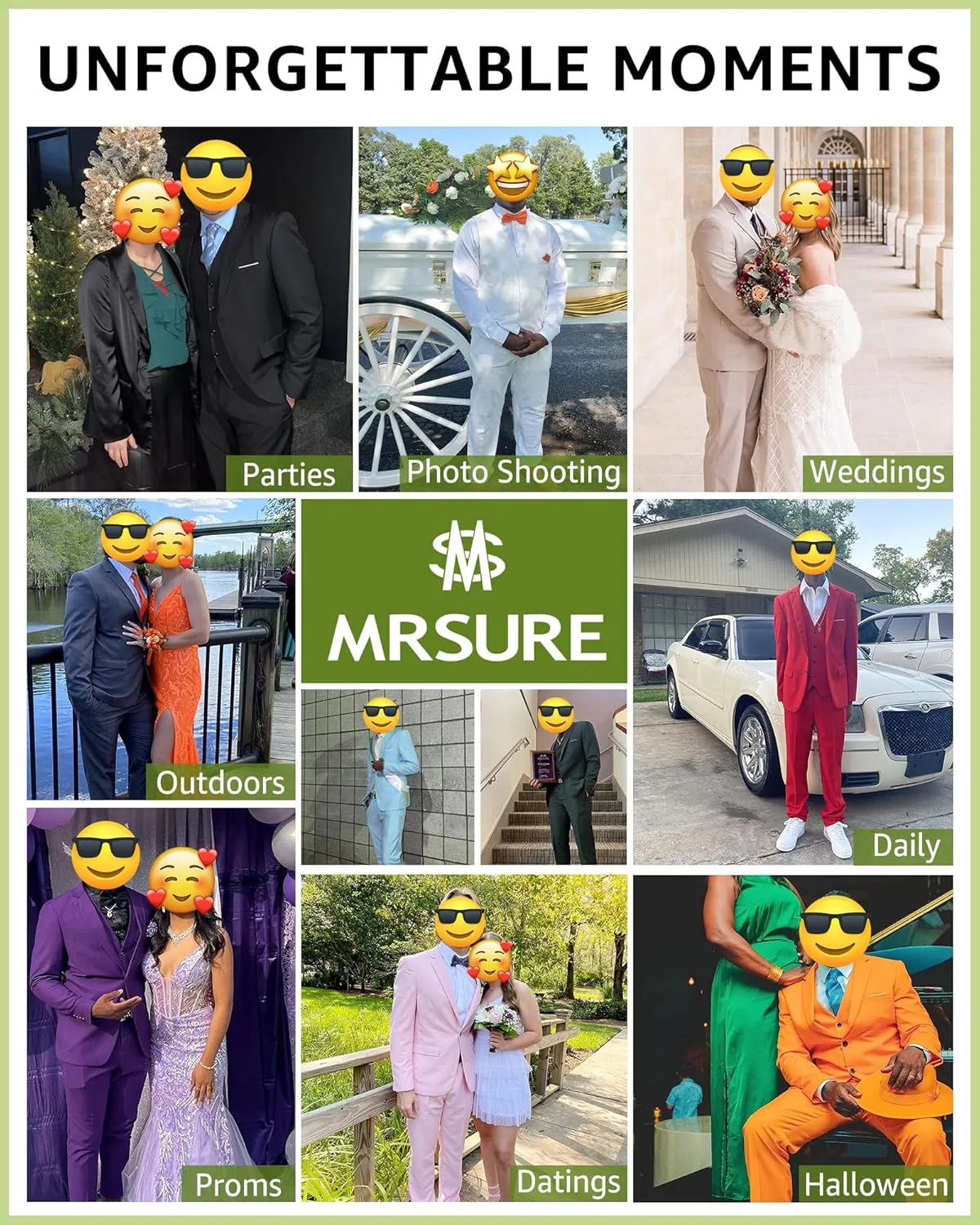 MrSure Mens 3 Piece Suit Blazer, Slim Fit Tux with One Button, Jacket Vest Pants & Tie Set for Party, Wedding and Business