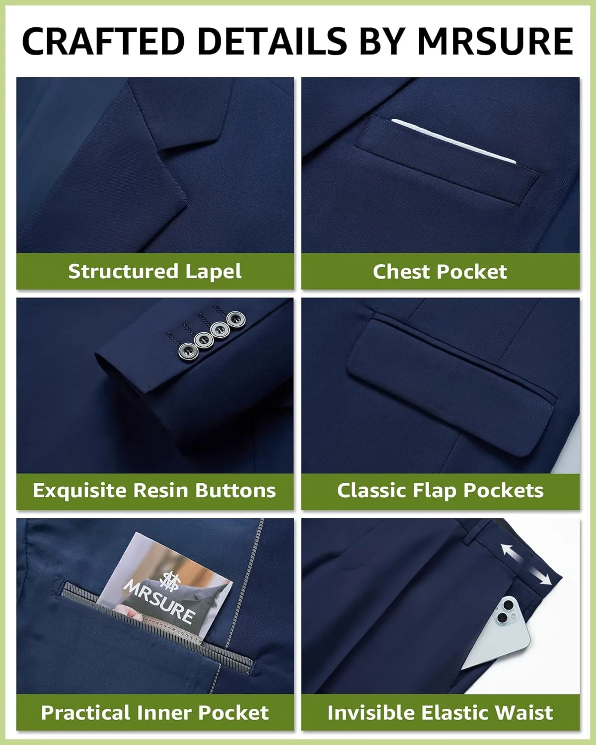 MrSure Mens 3 Piece Suit Blazer, Slim Fit Tux with One Button, Jacket Vest Pants & Tie Set for Party, Wedding and Business