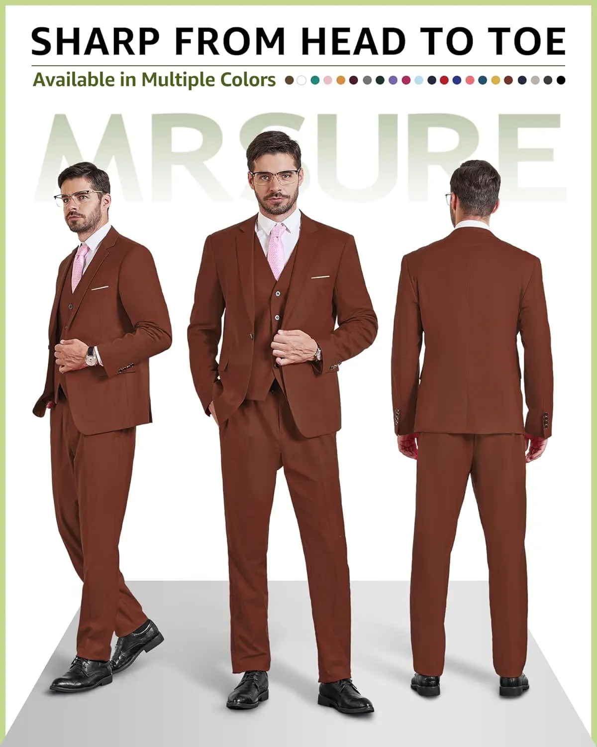 MrSure Mens 3 Piece Suit Blazer, Slim Fit Tux with One Button, Jacket Vest Pants & Tie Set for Party, Wedding and Business