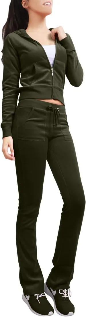 NE PEOPLE Womens Tracksuit Set  2 Piece Slim Fit Velour Velvet Casual Zip Up Hoodie Jacket Sweatsuit and Sweatpants S-3XL