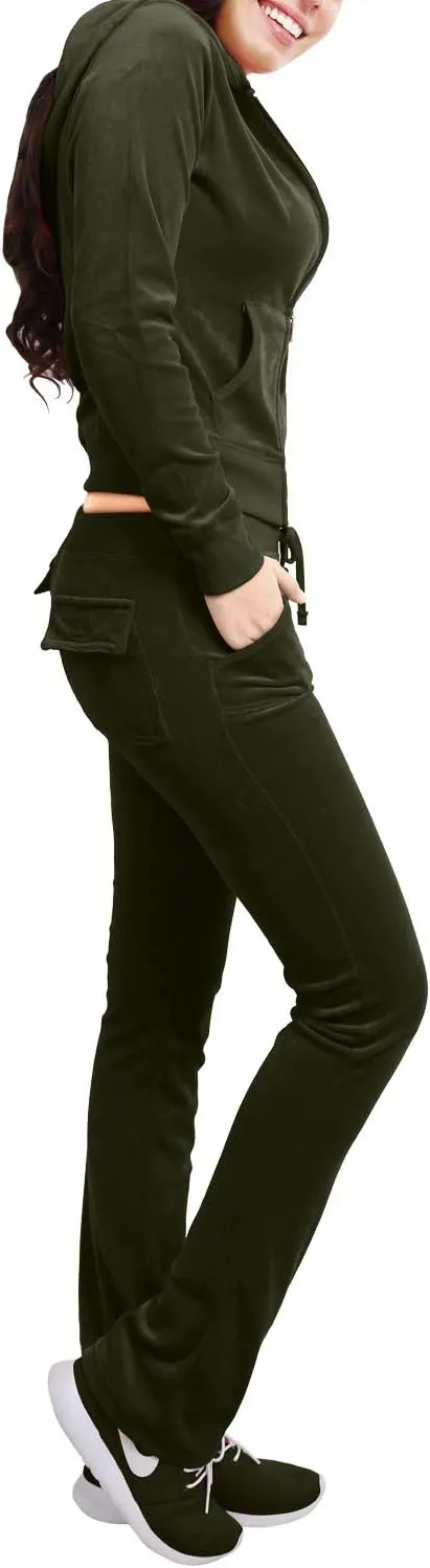 NE PEOPLE Womens Tracksuit Set  2 Piece Slim Fit Velour Velvet Casual Zip Up Hoodie Jacket Sweatsuit and Sweatpants S-3XL