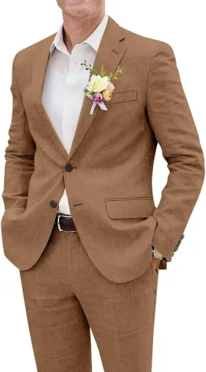 Netsky 2 Piece Linen Suits Mens Casual Linen Suit for Summer Beach Wedding Formal Business Suit Blazer Jacket Pants